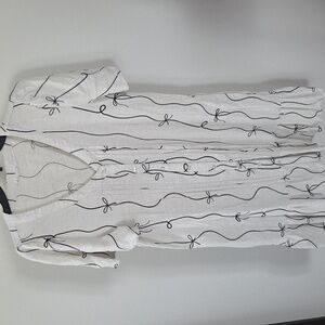 Linen Dress with Black Bow Pattern